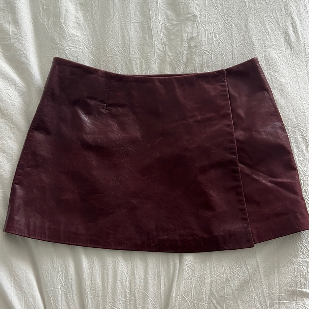 Hugo Buscati Vintage Burgundy Leather Mini Skirt